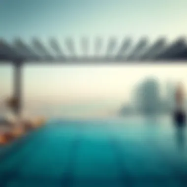 Breathtaking rooftop pool area with skyline views, epitomizing luxury and relaxation
