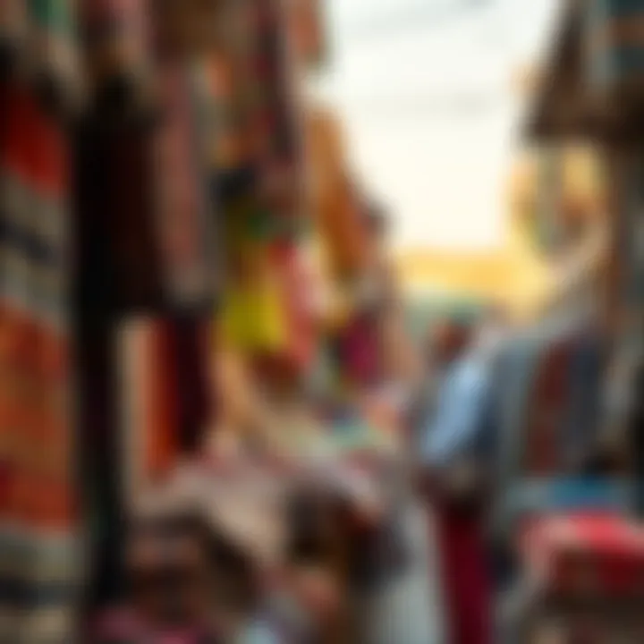 Vibrant textiles and fabrics at a traditional souk