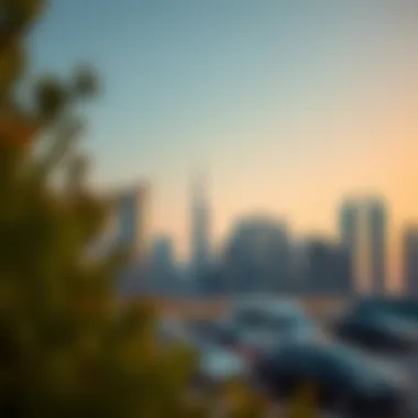 Dubai Skyline with Indigo Office Buildings A panoramic view of Dubai's skyline featuring indigo office buildings