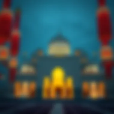 Mosque Decorations for Eid Decorated mosque illuminated for Eid al-Fitr prayer