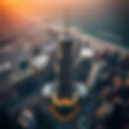 Aerial view of Burj Khalifa surrounded by cityscape