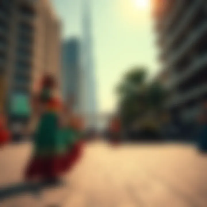 Cultural performance in a public space near Burj Khalifa