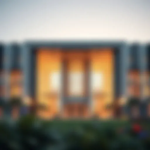 A modern architectural design of Al Khail Gate highlighting its unique structure.