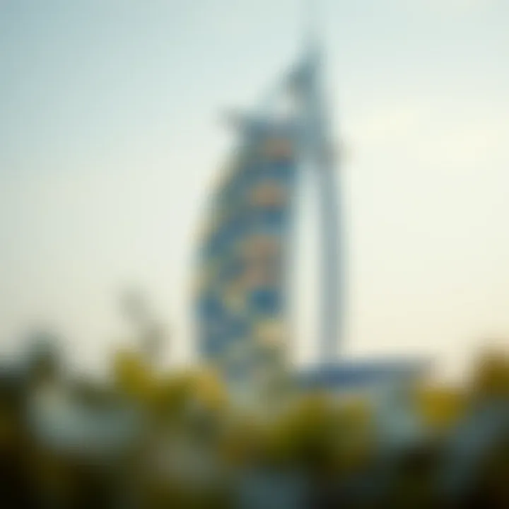 The intricate design of the Burj Al Arab highlighting its unique sail-like structure.