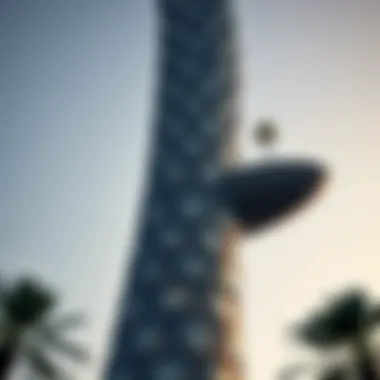 A close-up of the twisted design of the Cactus Tower, illustrating Dubai's creative architectural approach.