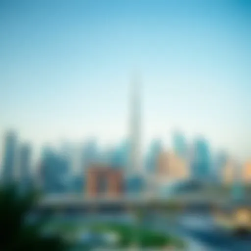 A panoramic view of Dubai's skyline showcasing the Burj Khalifa and surrounding structures.