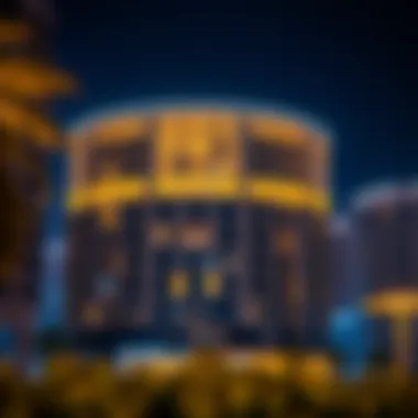 Night view of Curve Building illuminated