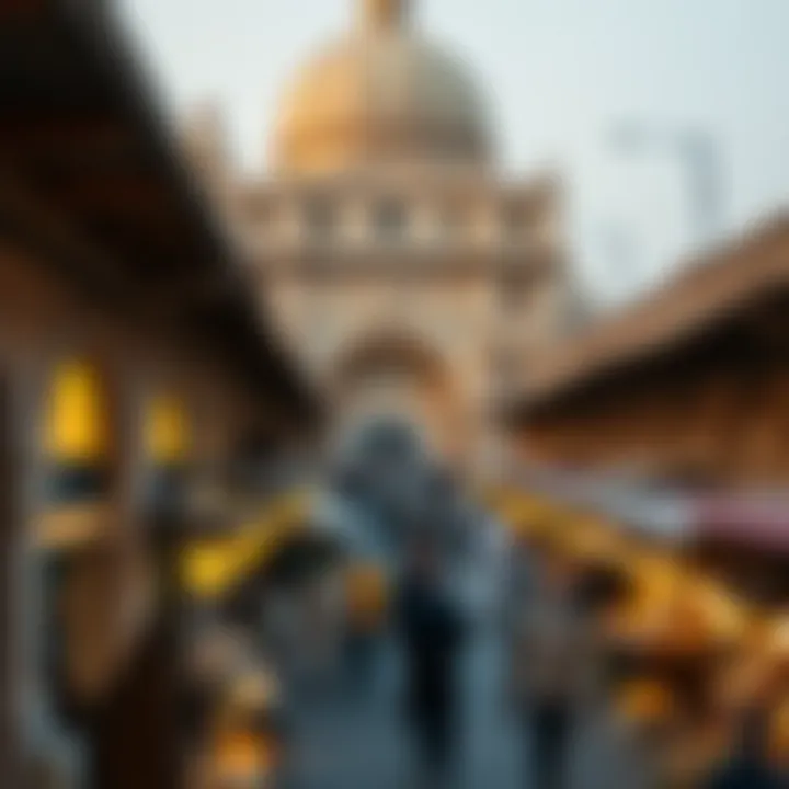 A panoramic view of the bustling Gold Souk, highlighting its historical architecture