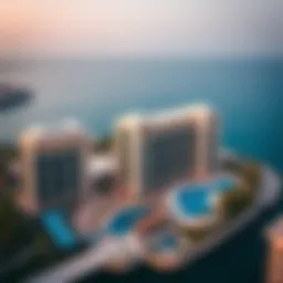 Aerial view showcasing the stunning architecture of Five Palm Jumeirah hotels