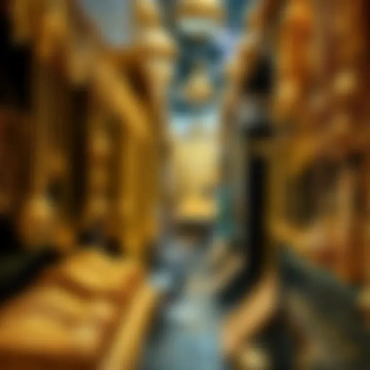 Glistening gold jewelry displayed in the Gold Souk