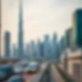 Visual representation of the Dubai skyline with rental listings
