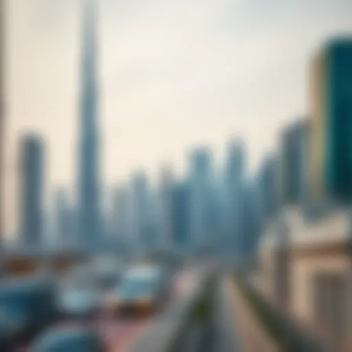 Visual representation of the Dubai skyline with rental listings
