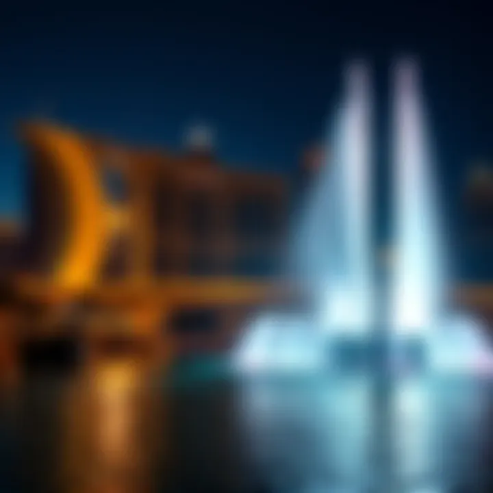 Palm Fountain set against the Dubai skyline