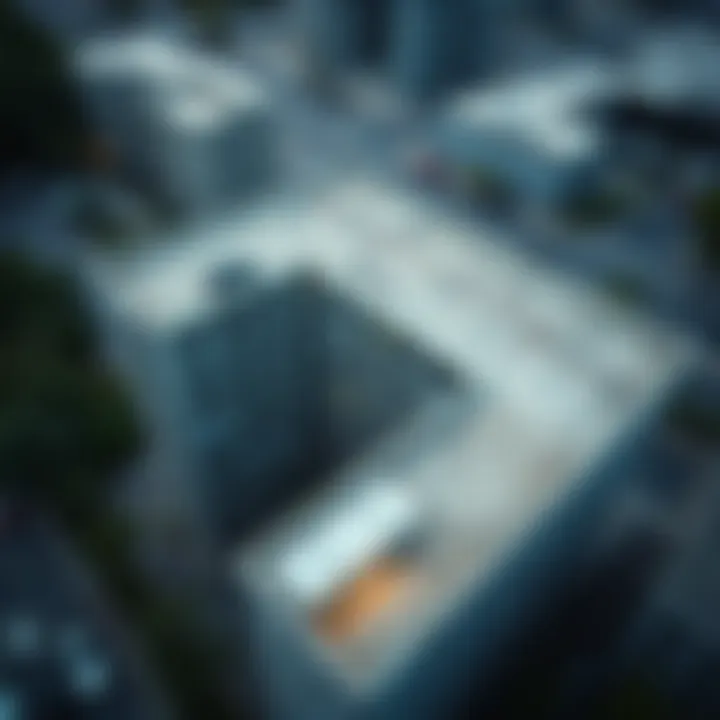 Aerial view of a multi-level parking structure in an urban setting