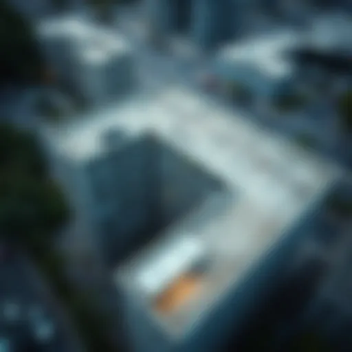 Aerial View of Multi-Level Parking Structure Aerial view of a multi-level parking structure in an urban setting