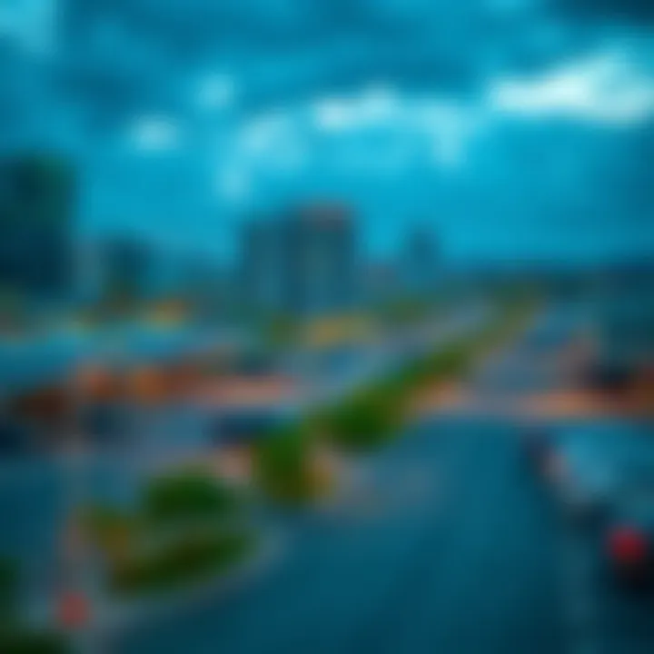 Urban landscape depicting the integration of parking lots in real estate development