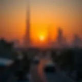 Sunset over Dubai's skyline during winter season
