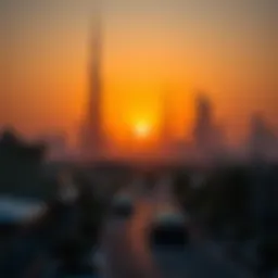 Sunset over Dubai's skyline during winter season