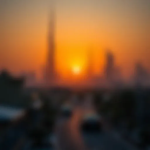 Sunset over Dubai's skyline during winter season