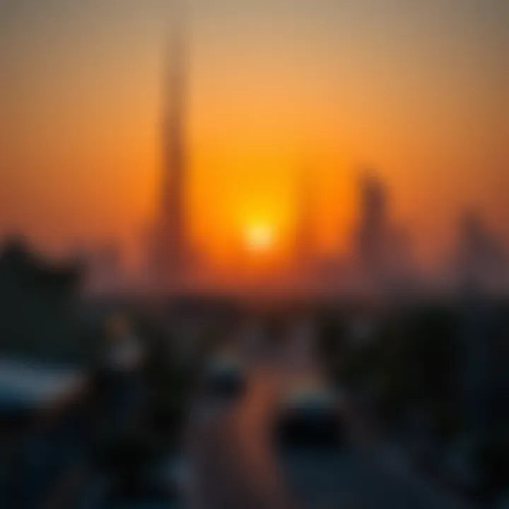 Sunset over Dubai's skyline during winter season