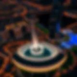 Stunning aerial view of the Dubai Fountain at night