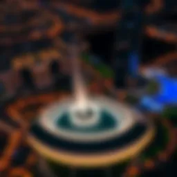 Stunning aerial view of the Dubai Fountain at night