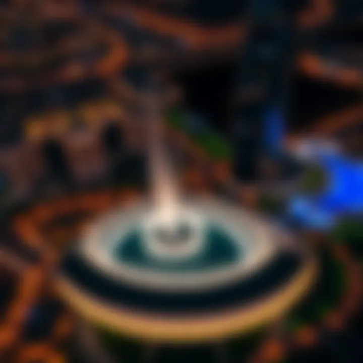Stunning aerial view of the Dubai Fountain at night