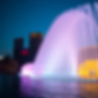 The Dubai Fountain synchronized with vibrant lights