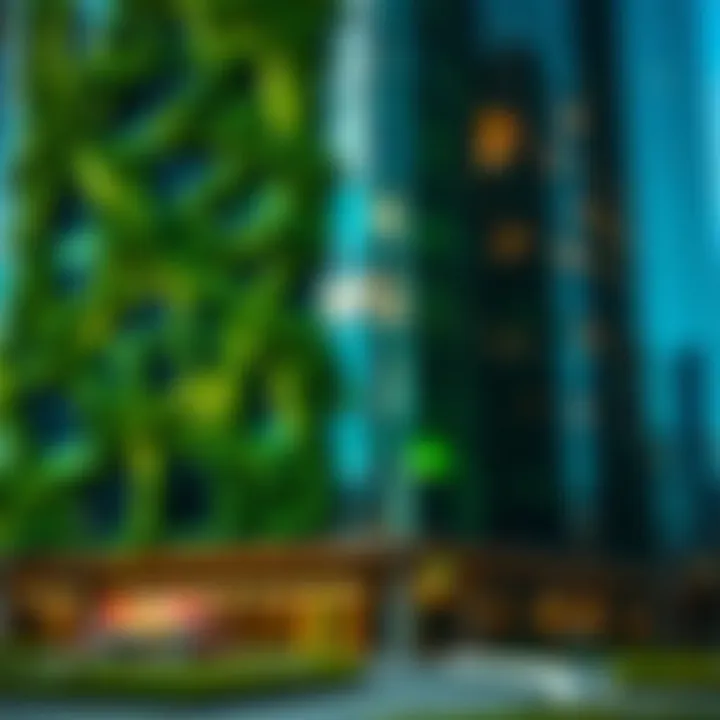 Close-up of Viridis Tower's green facade highlighting sustainable elements